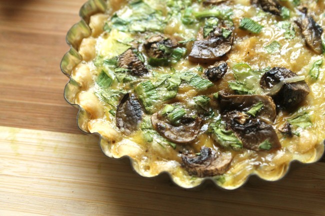Close up of the mushroom quiche filling.