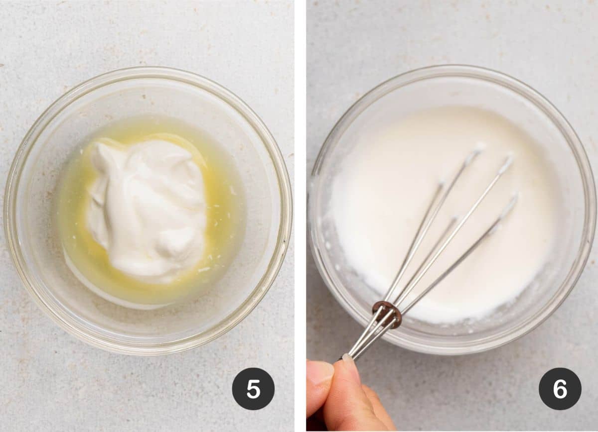 Mixing greek yogurt and lime juice in a small bowl.