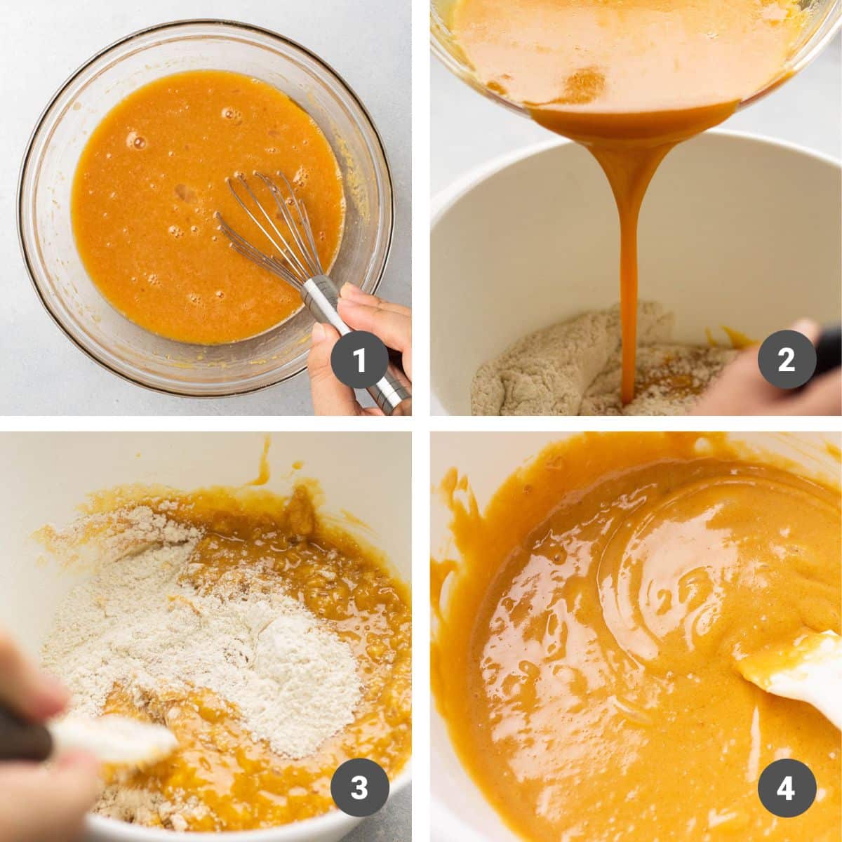 Mixing butterscotch cake batter together in a large mixing bowl.