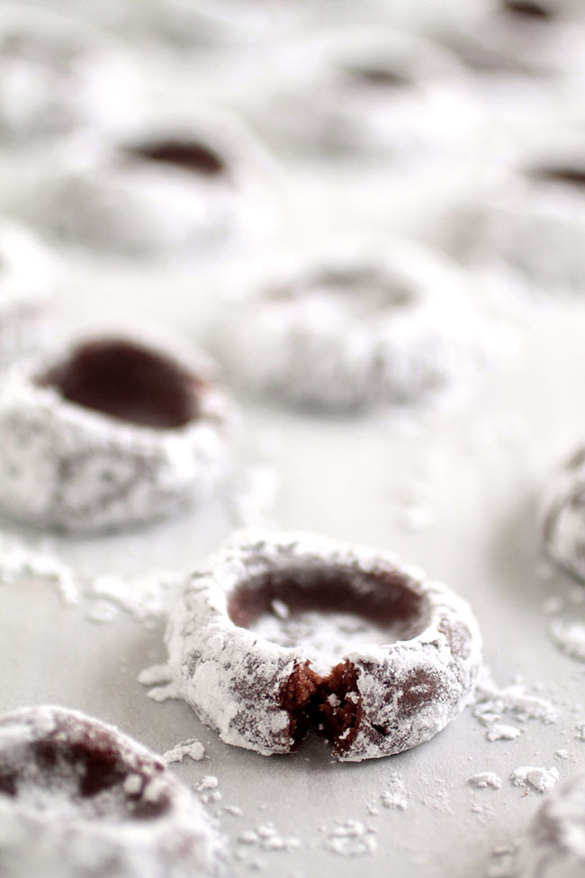 Chocolate cookie dough covered in powdered sugar on a white background.