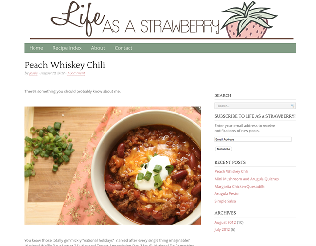 Screenshot of the original Life As A Strawberry website in 2012.