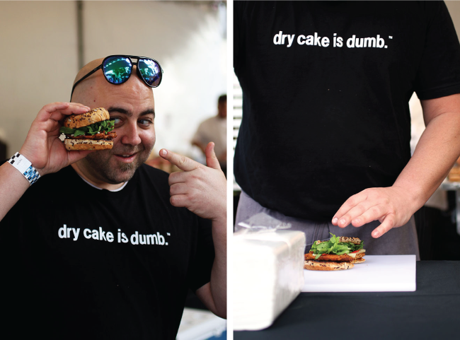 Duff Goldman holds a sandwich he made for Feast Portland.