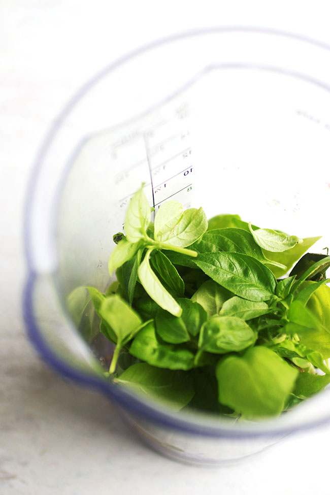 Fresh basil in a plastic cup.