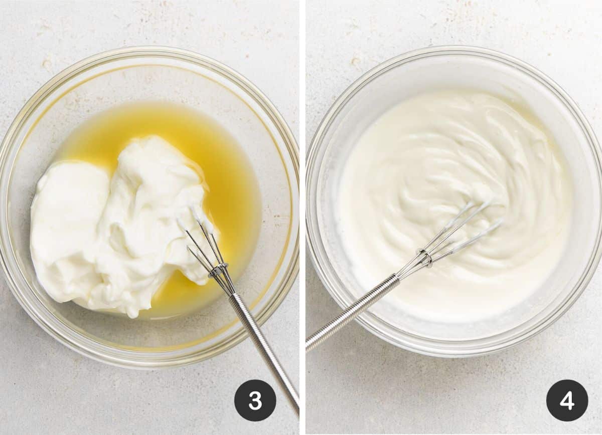 Whisking lime juice and Greek yogurt together in a small bowl.