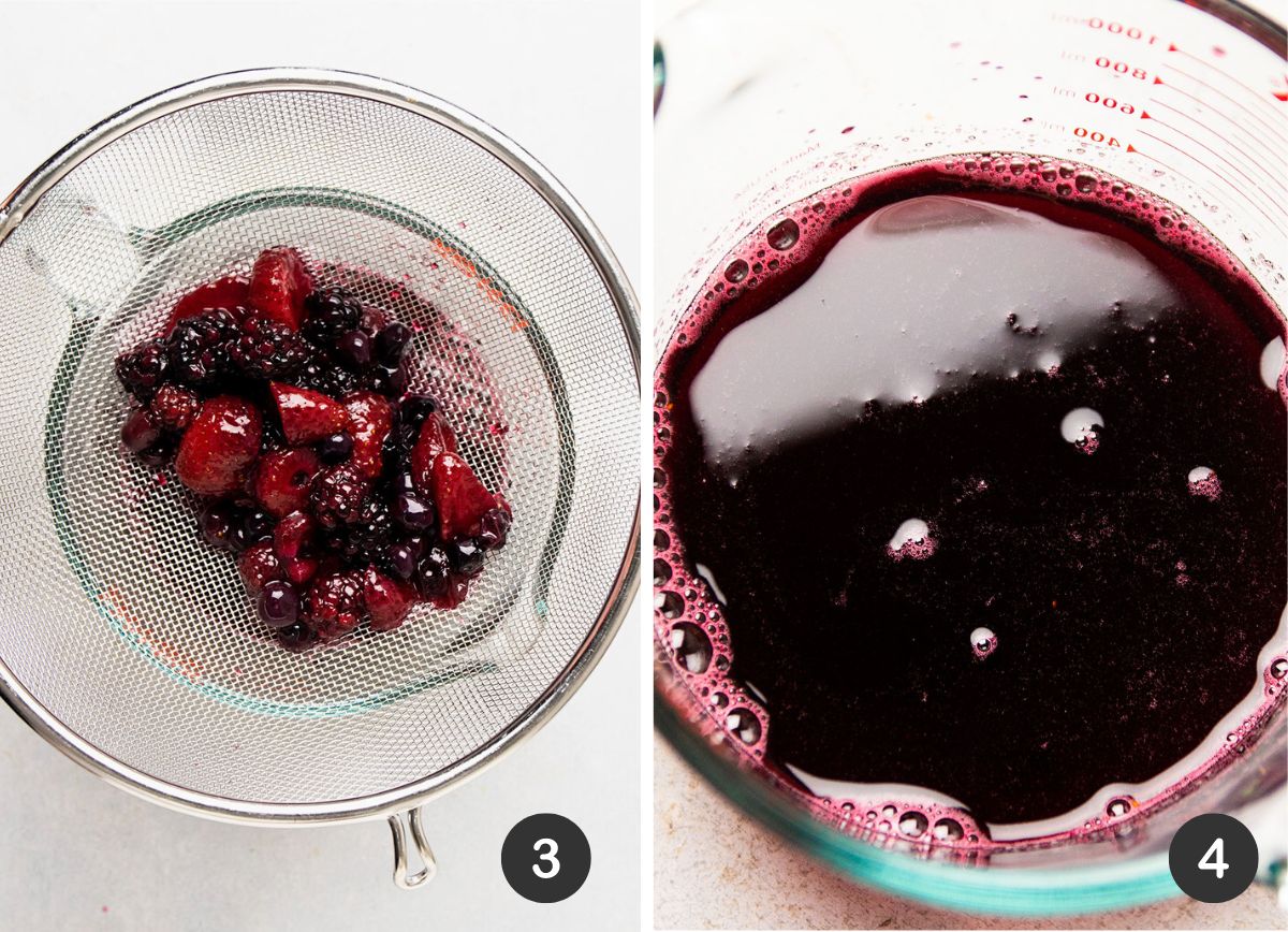 Straining berry simple syrup.