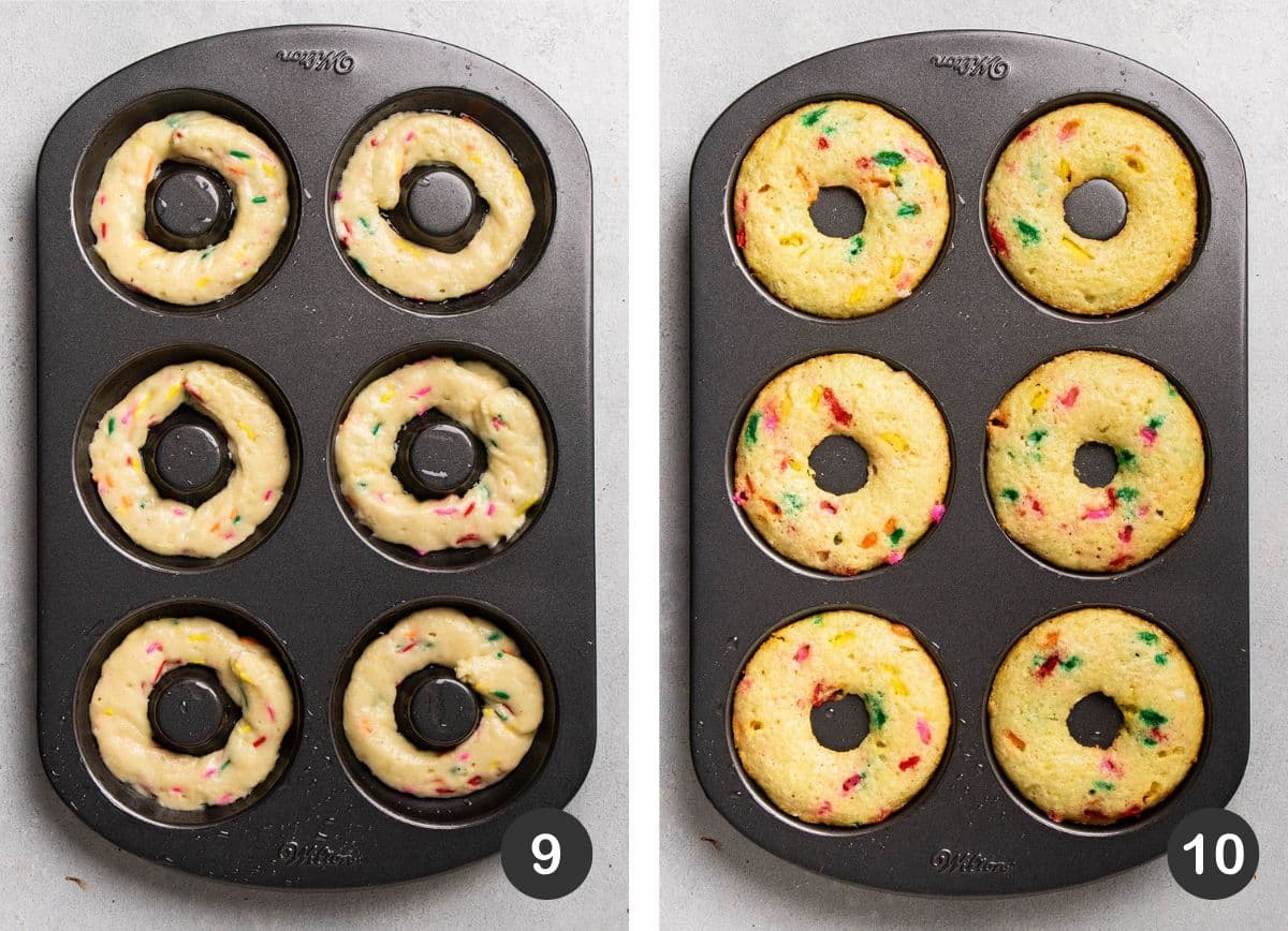 Baking funfetti donuts.