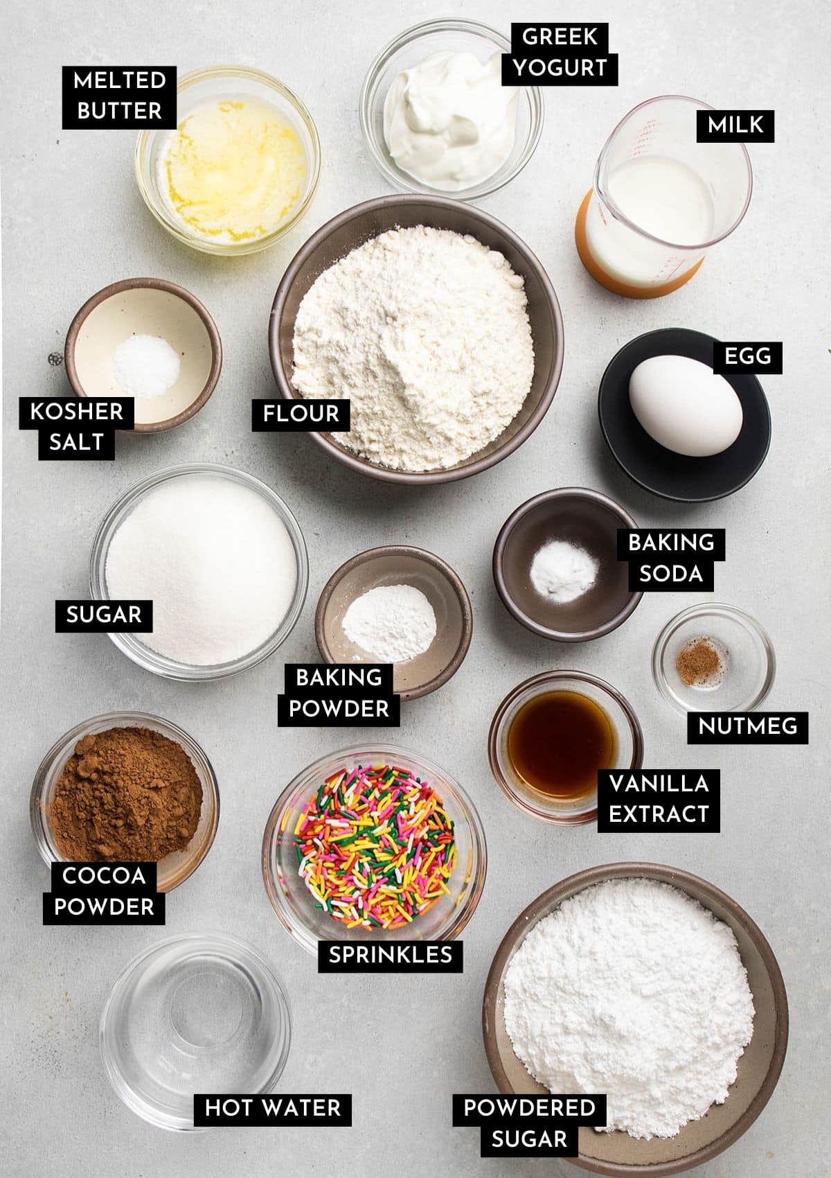 Baked donut ingredients, prepped and ready to go.