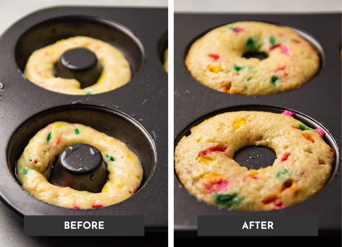 Donuts before and after baking.