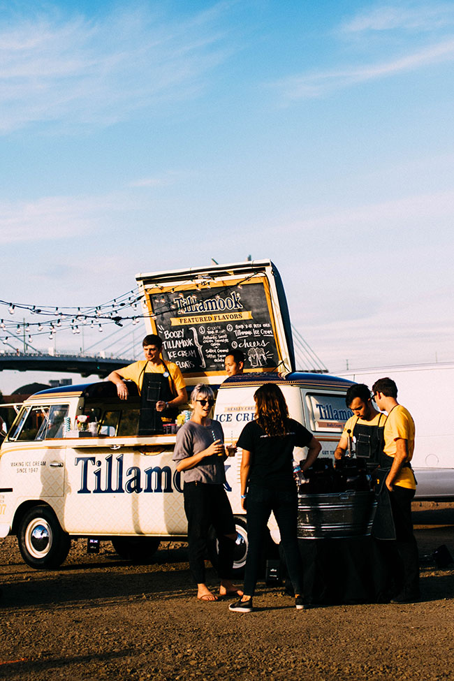 Tillamook food truck with a large chalkboard menu.