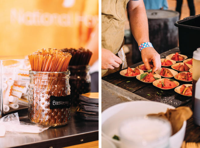 A chef prepares small plates of tomato salad.