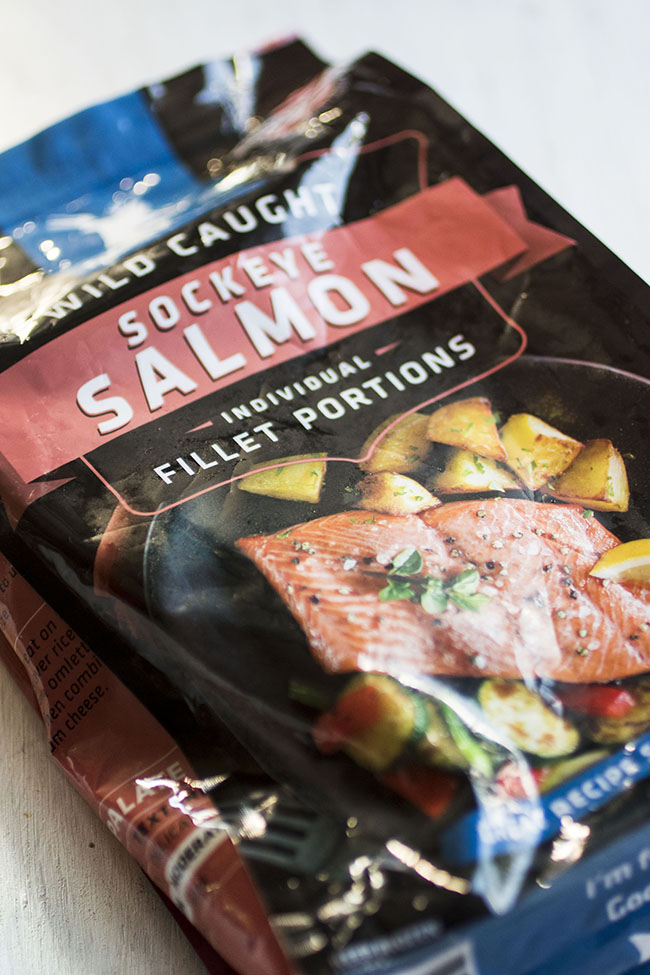 Bag of frozen fish people seafood sockeye salmon fillets.