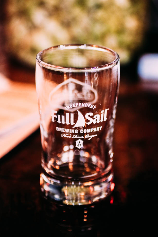 An empty Full Sail Brewery tasting glass.