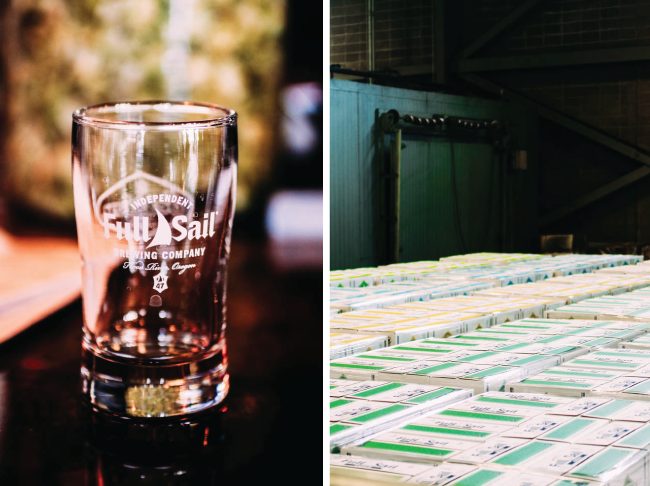 A tasting glass in the Full Sail brewing warehouse.