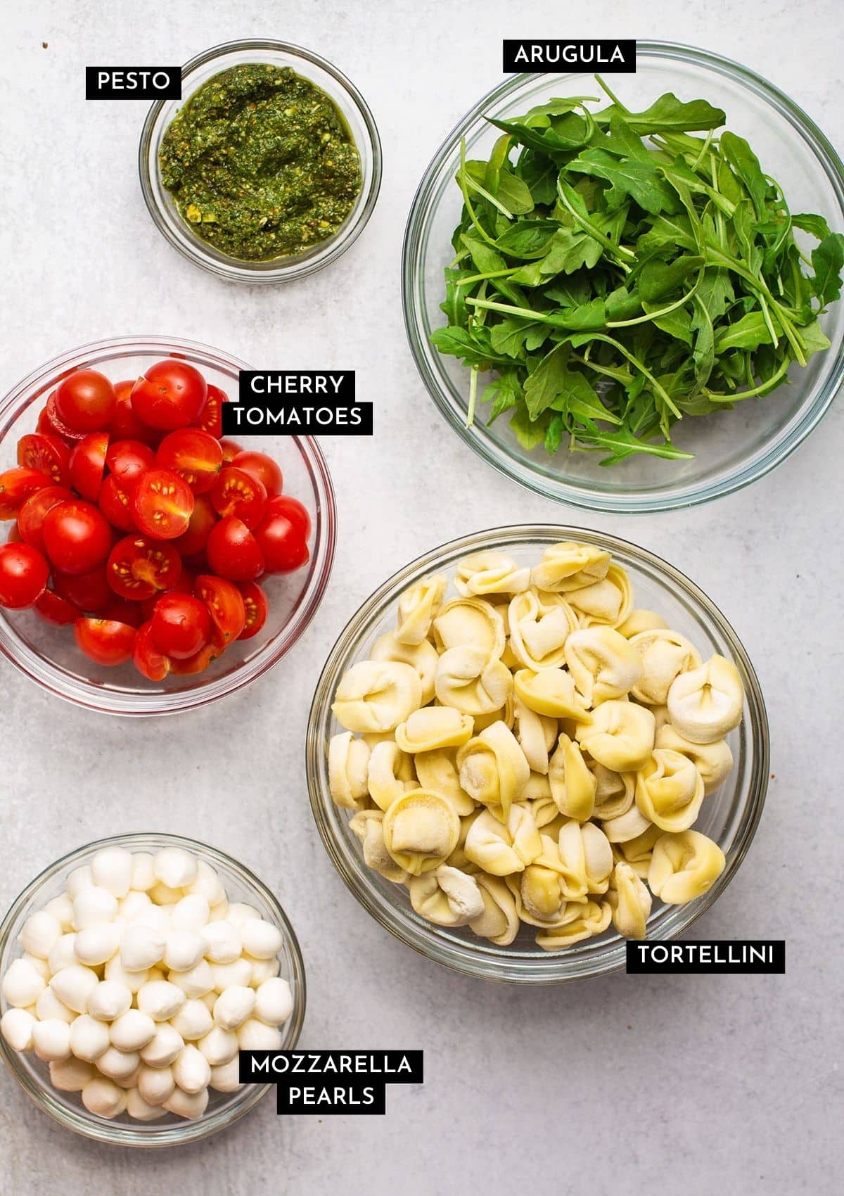 Tortellini salad ingredients.