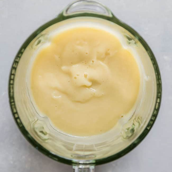 Cauliflower Cream in a glass blender.