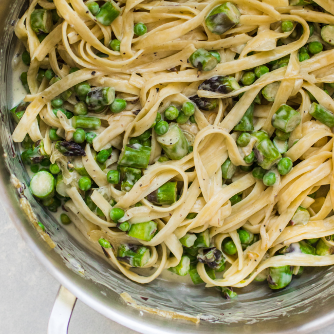 Goat Cheese Pasta with Spring Vegetables