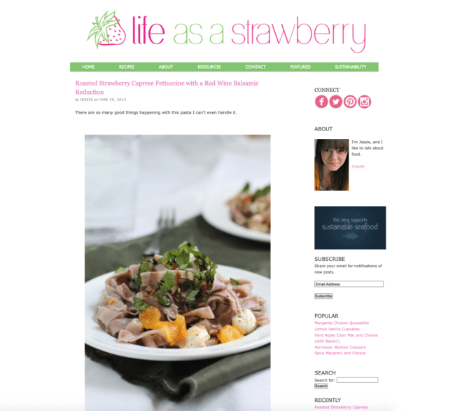 Life As A Strawberry home page in 2013.