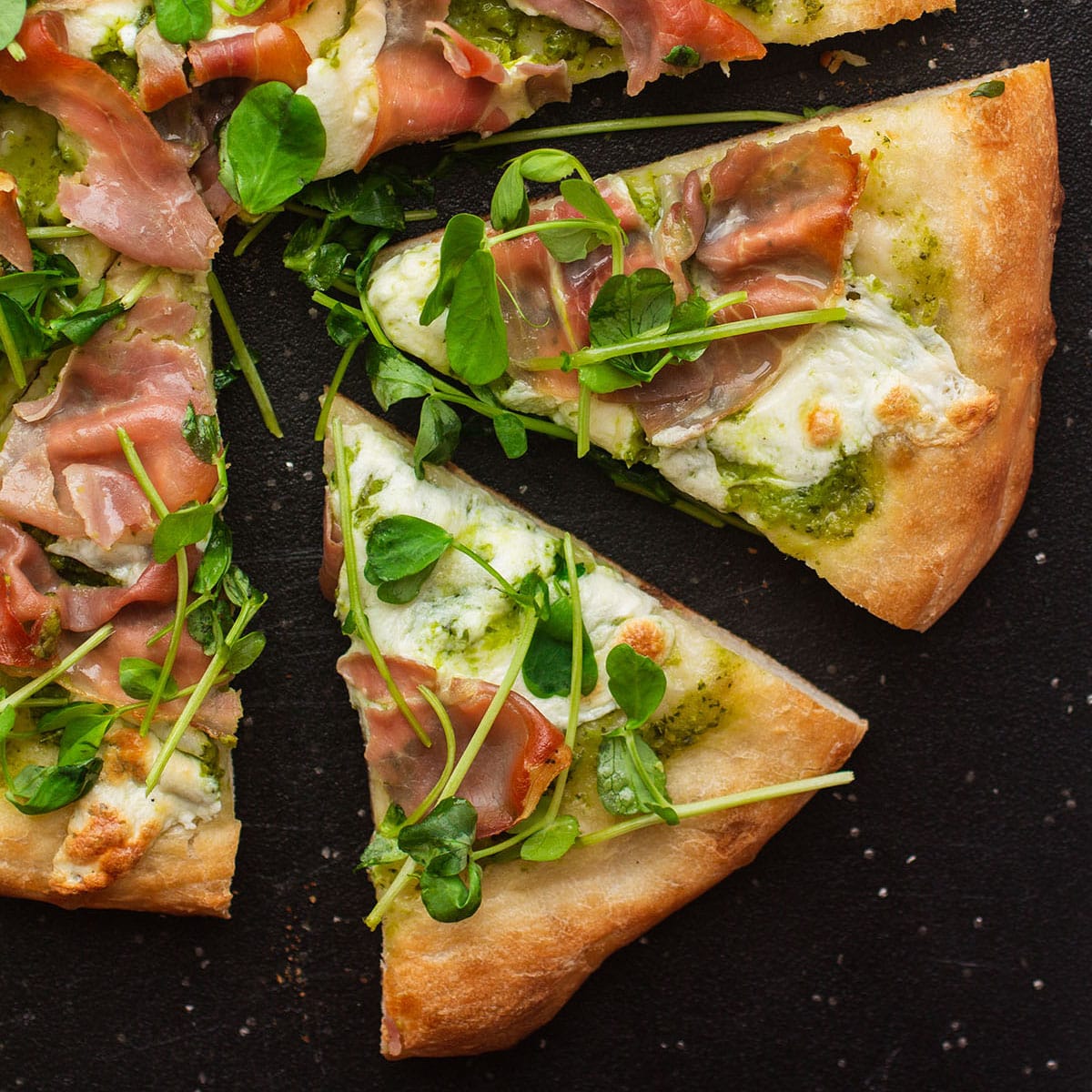Pea shoot pizza.