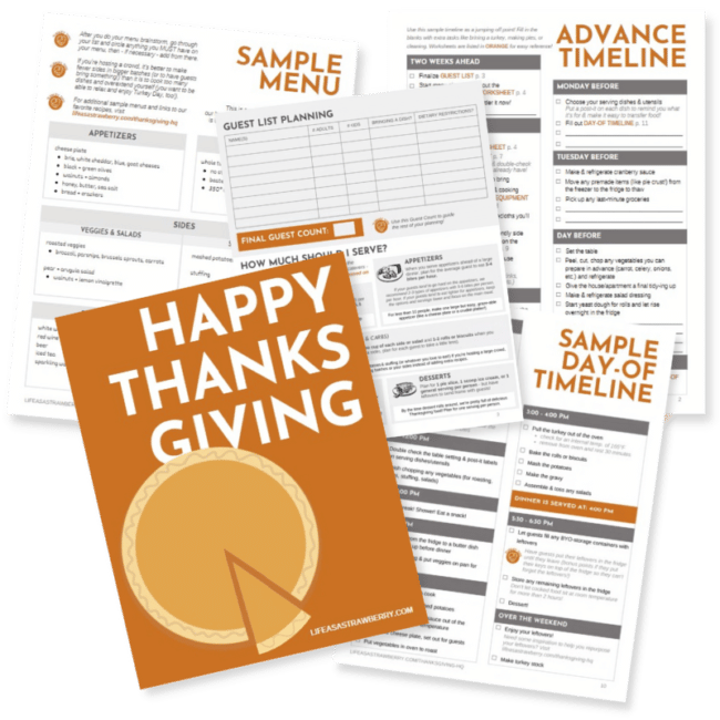 Screenshots of several pages from the Thanksgiving workbook.