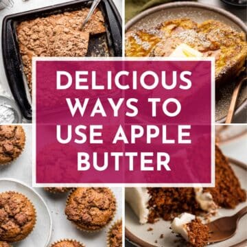 Graphic with four photos of recipes that use apple butter as an ingredient.