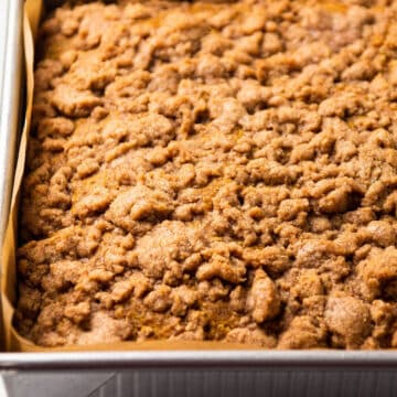 Coffee cake topped with cinnamon streusel.