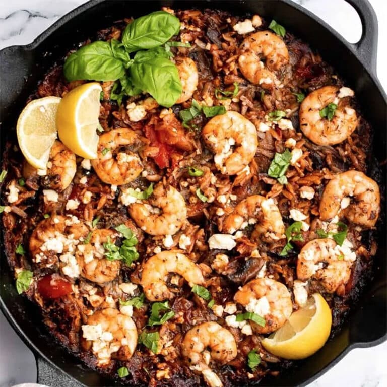 Baked shrimp and orzo.