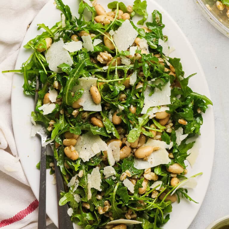 Arugula farro salad with white beans.