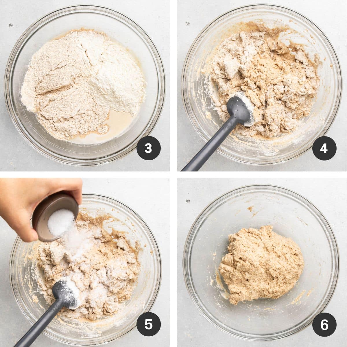 Mixing whole wheat dough.
