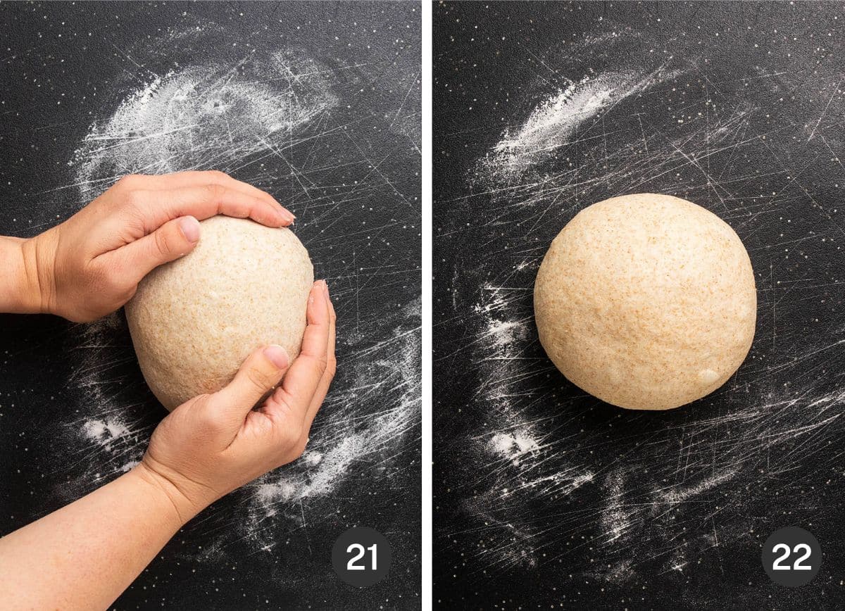 Whole wheat boule after shaping.
