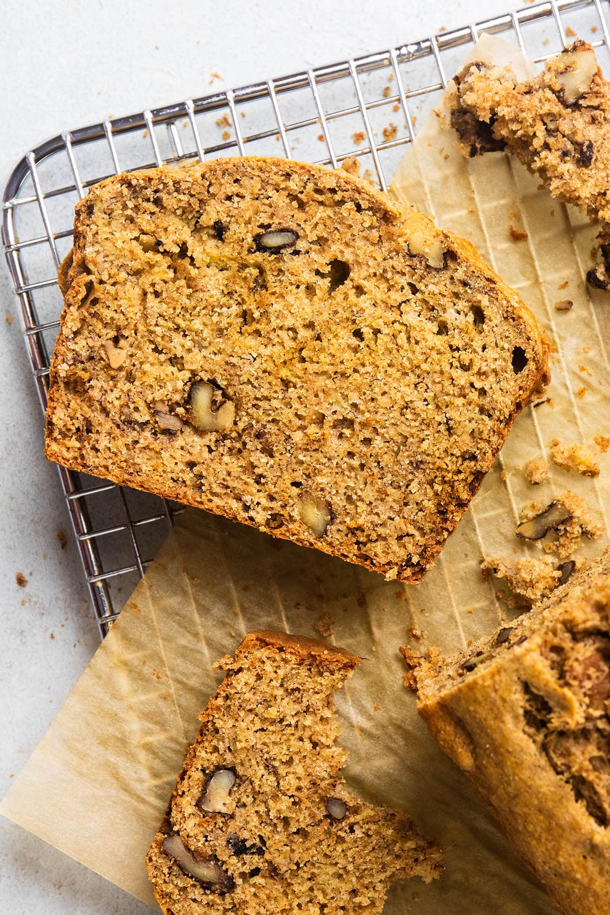 Sliced banana bread.