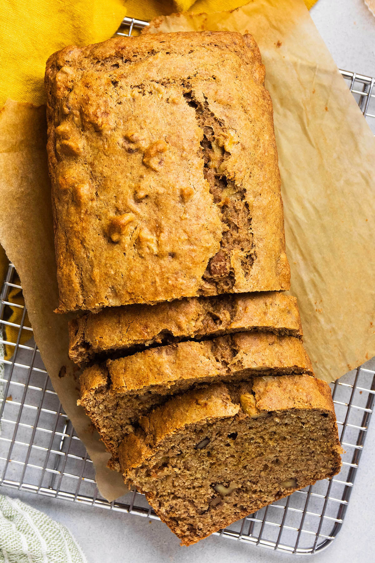 Slicing whole wheat banana bread.