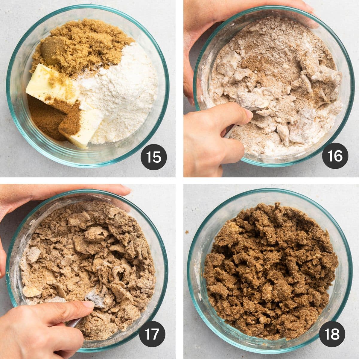 Mixing cinnamon crumble topping.