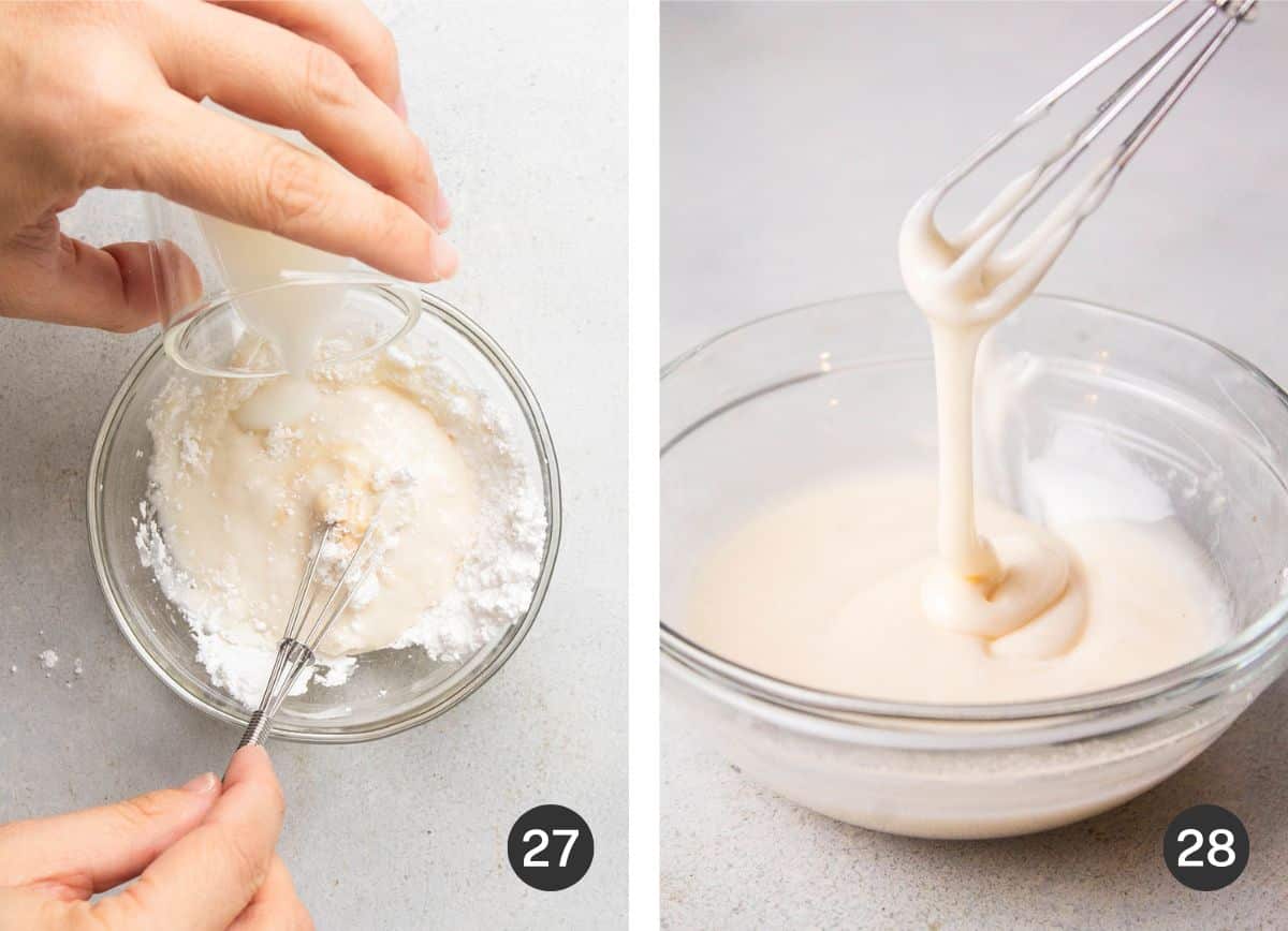 Whisking vanilla icing.