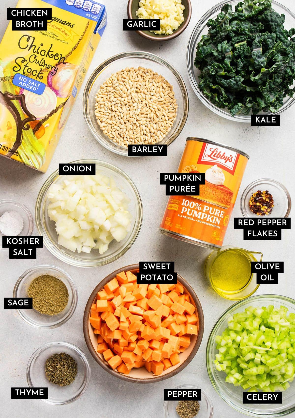 Recipe ingredients, prepped and ready to go.