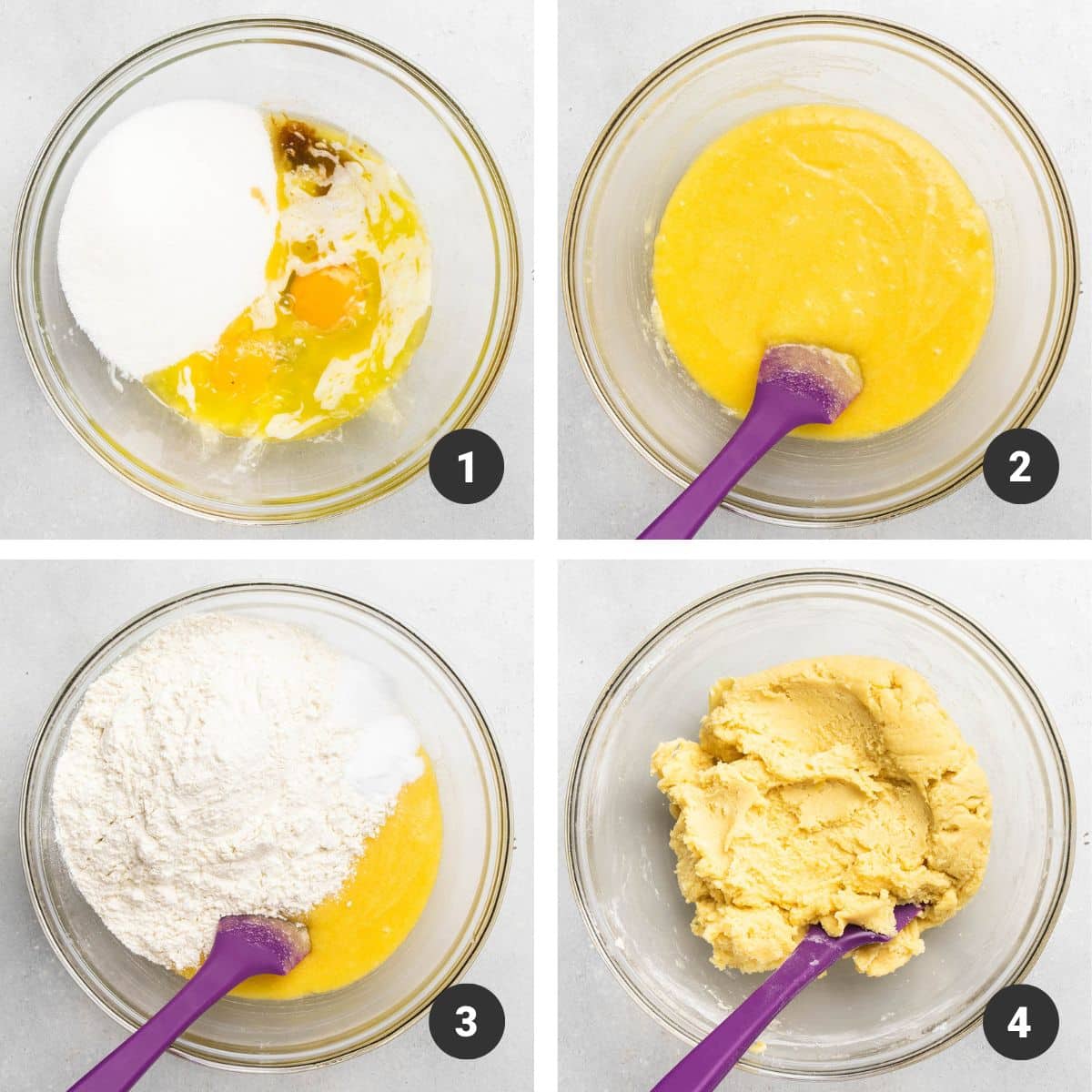 Mixing cookie dough in a large bowl.