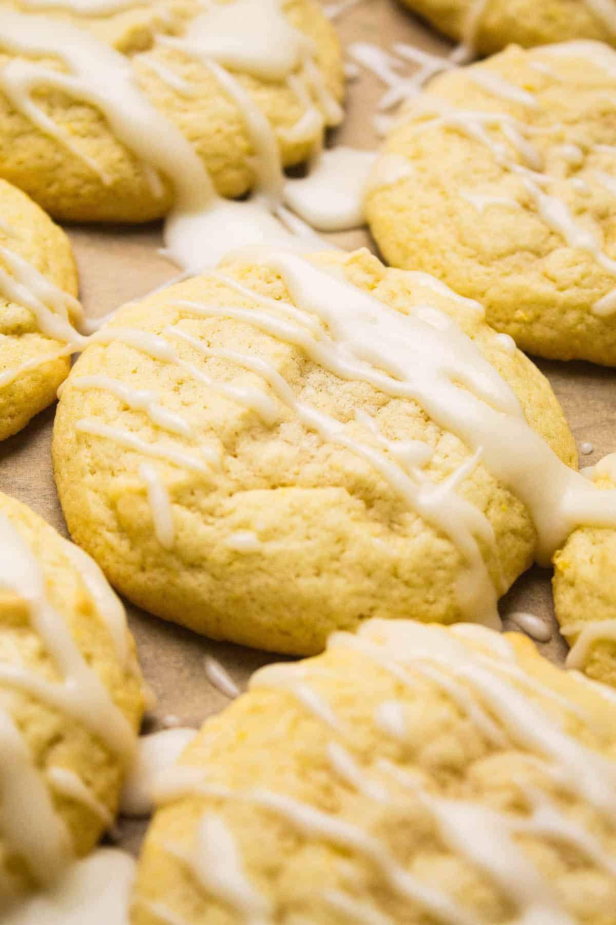 Lemon cookies topped with icing.