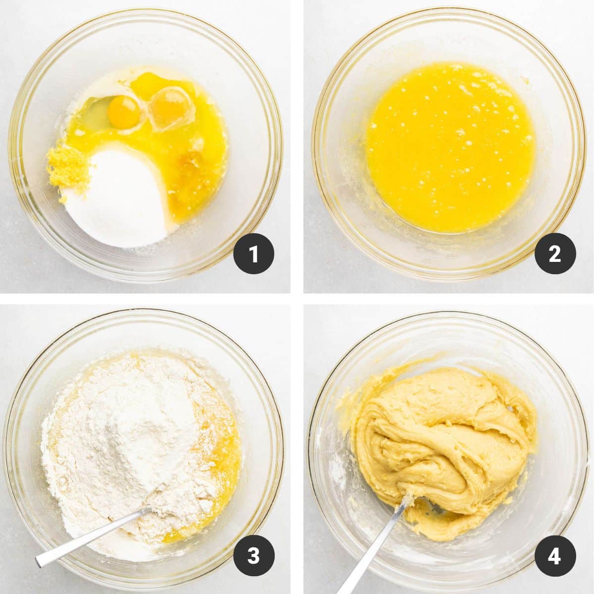 Mixing lemon cookie dough in a large bowl.