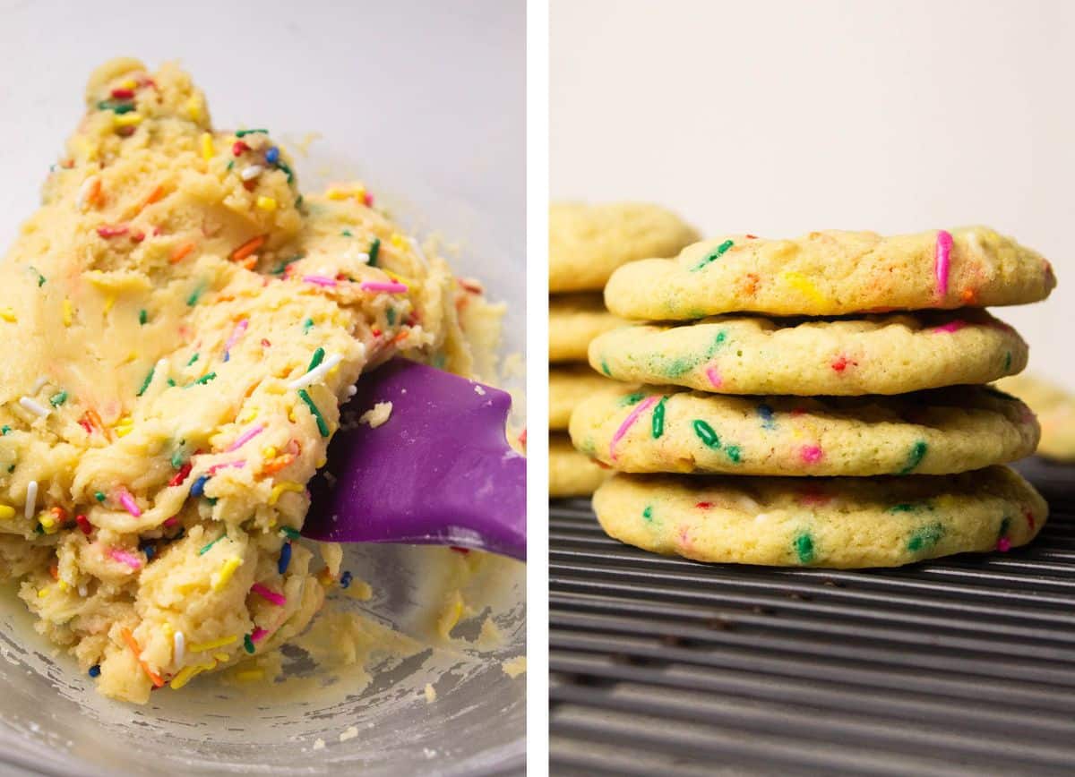 Sugar cookie dough with sprinkles added.