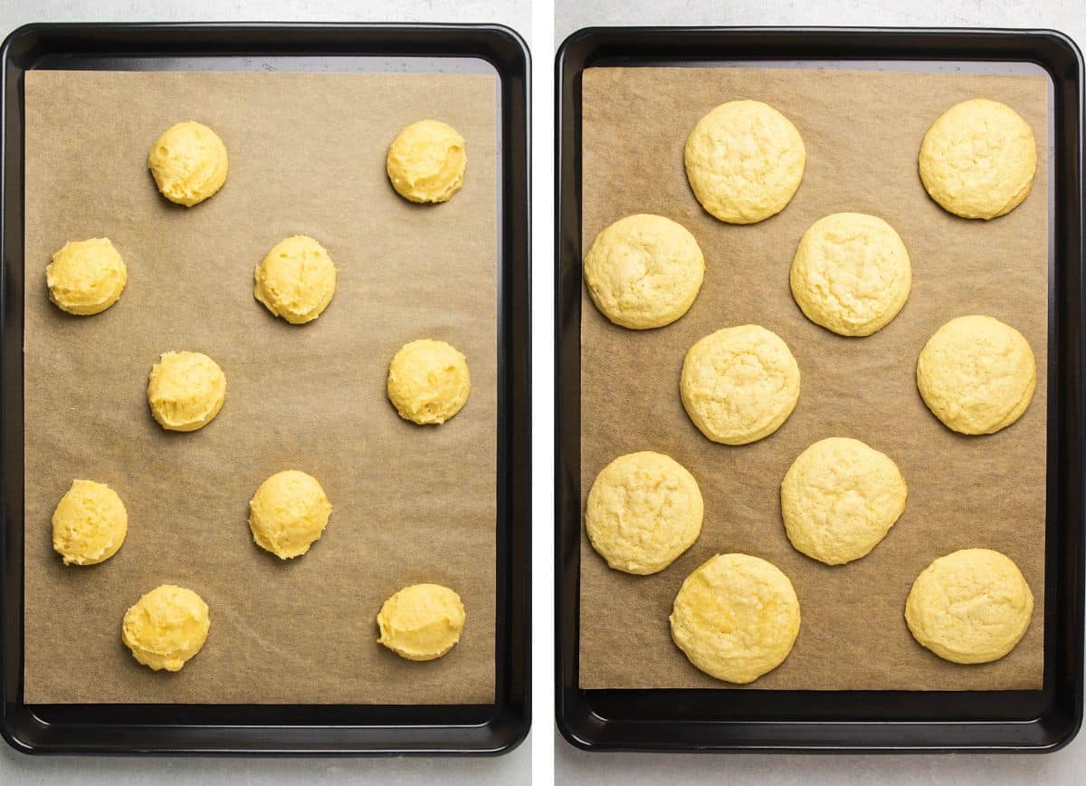 Baking lemon cookies on a sheet pan.