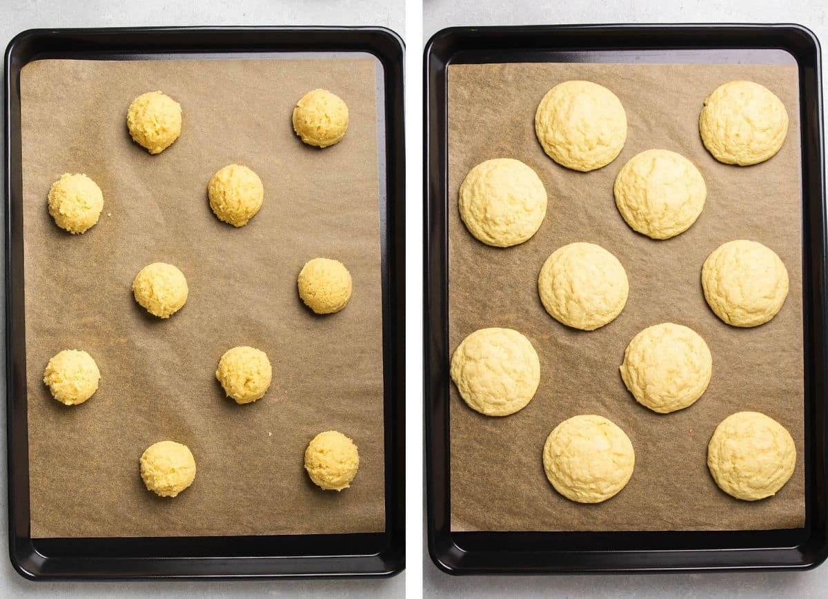 Baking sugar cookies on a sheet pan.