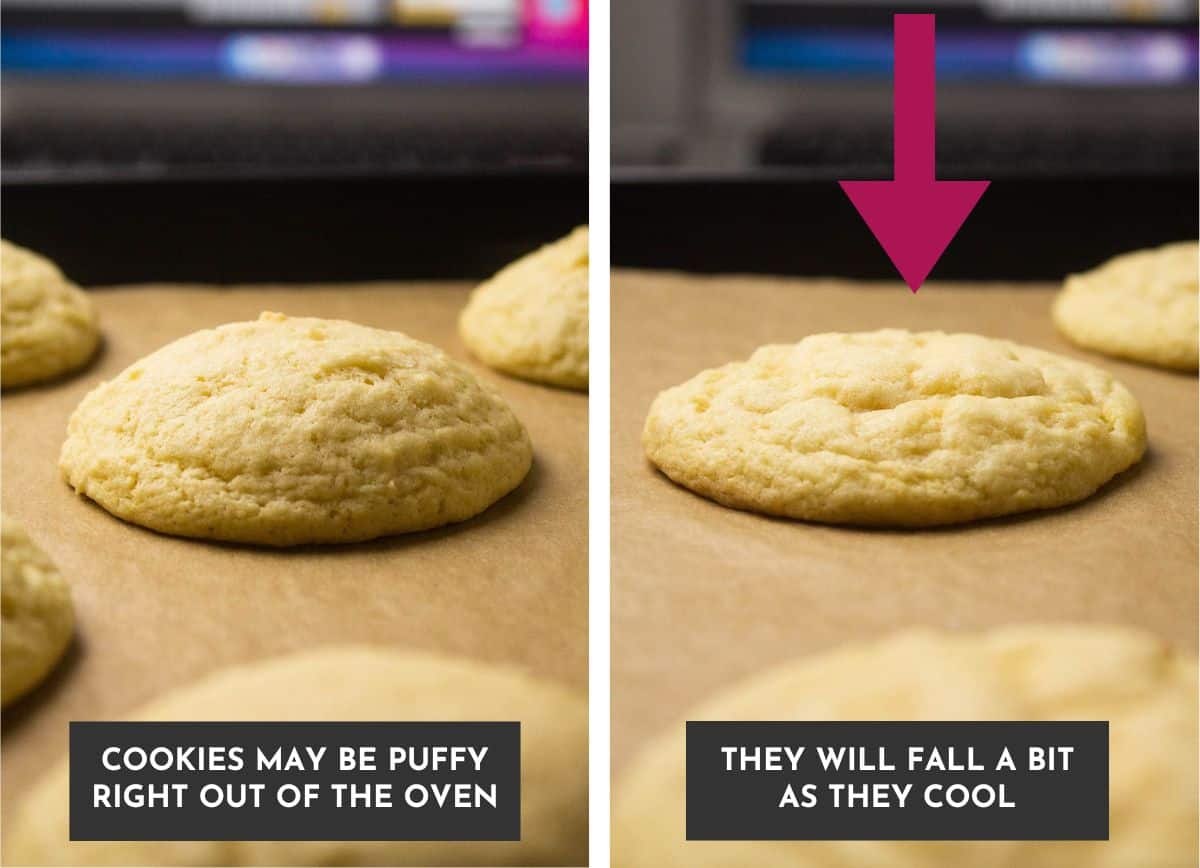 Sugar cookies settle in the center as they cool.