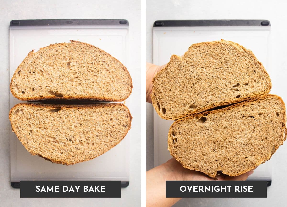 Comparing a same day bake to an overnight rise.