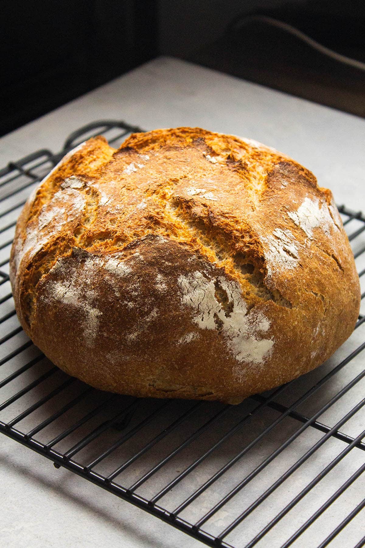 Bread on a cooling rack.