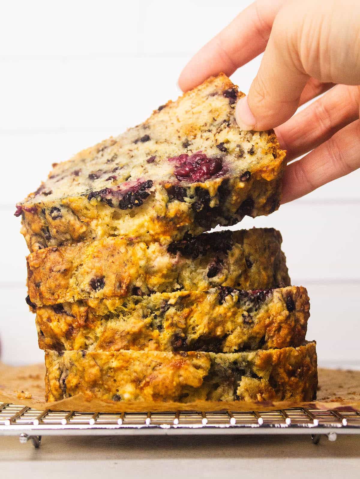 Sliced blackberry bread.