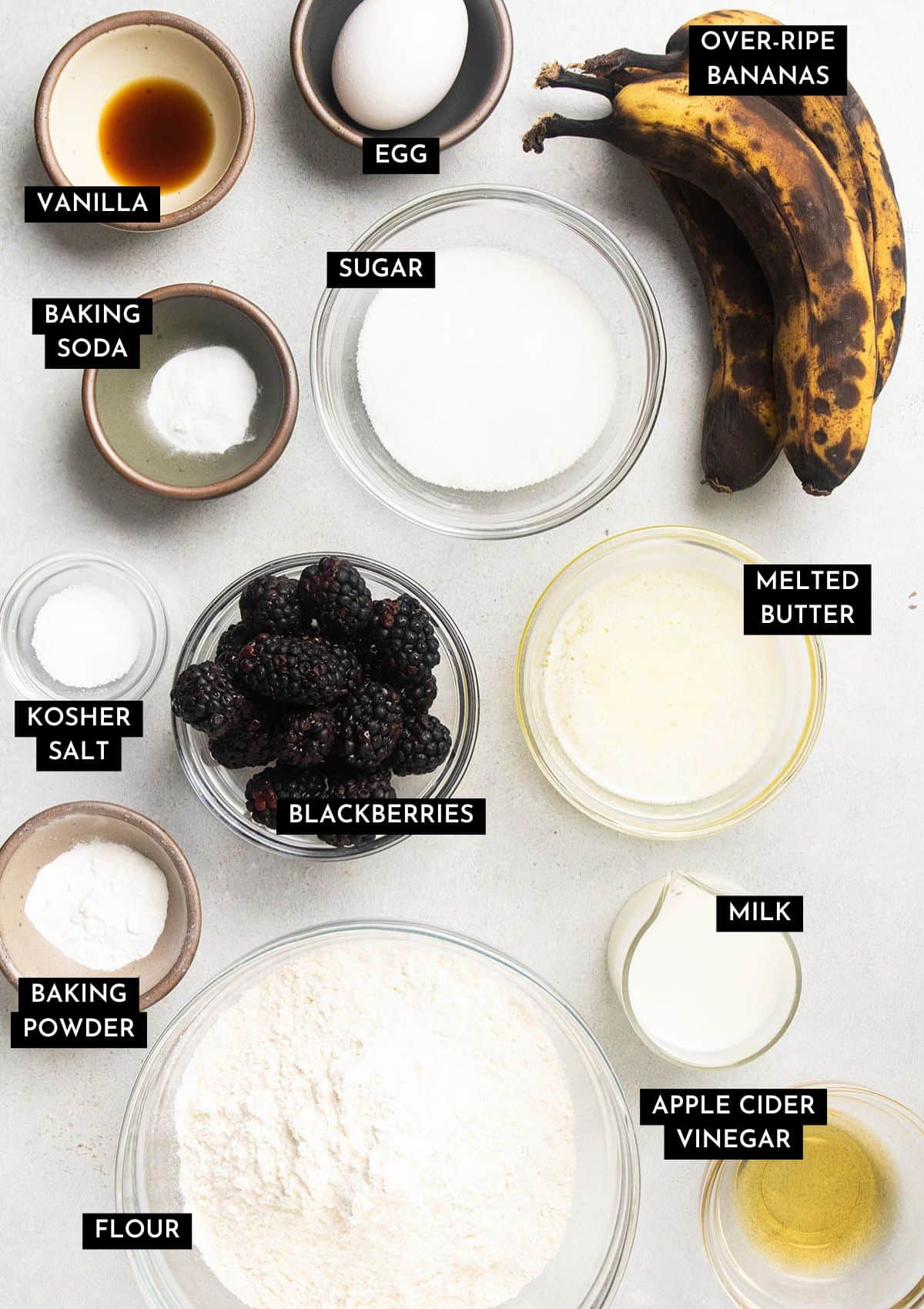 Blackberry banana bread ingredients.