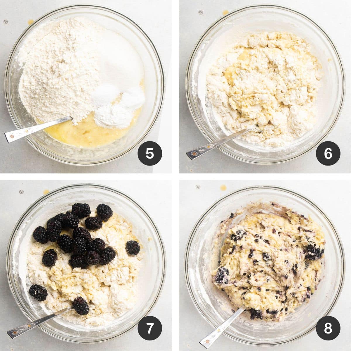 Mixing blackberry banana bread batter.