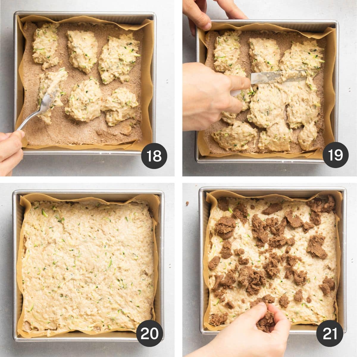 Adding crumb topping.