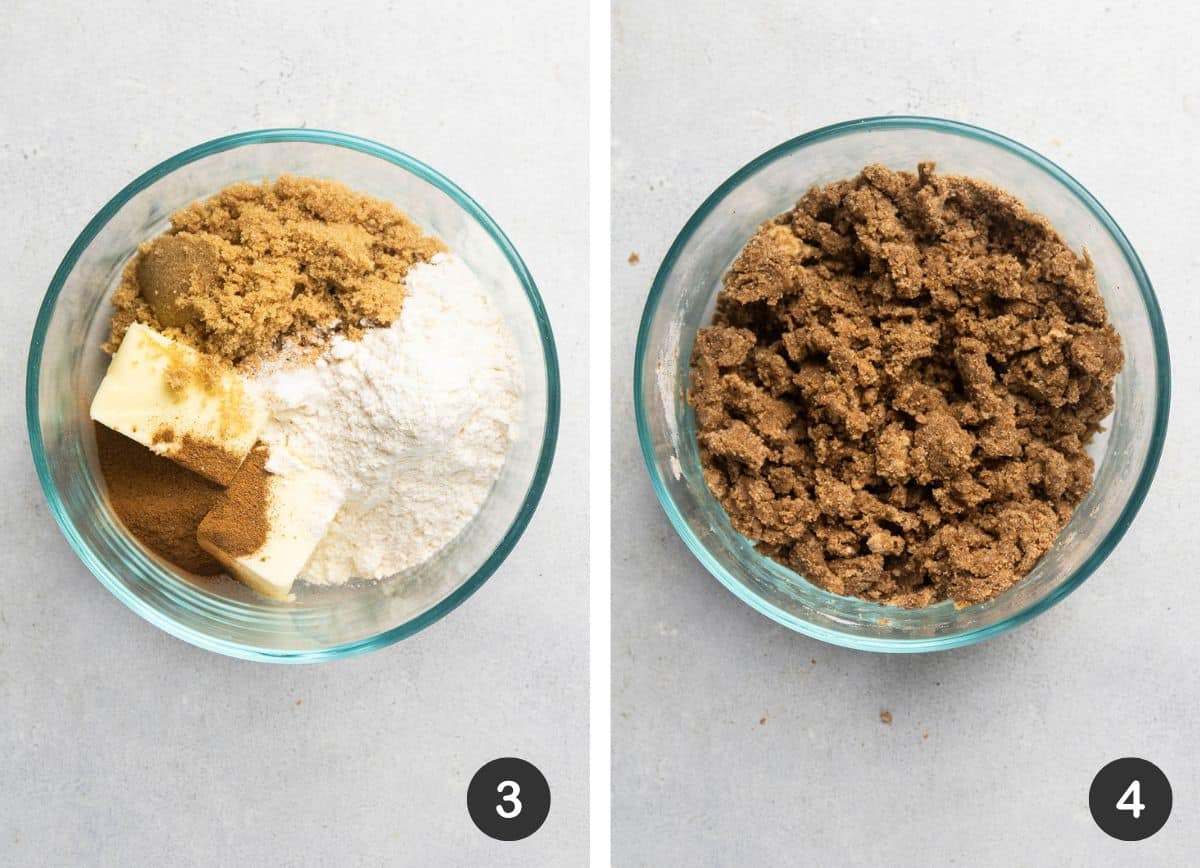 Making crumble for coffee cake.
