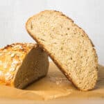 Honey oat bread sliced in half.