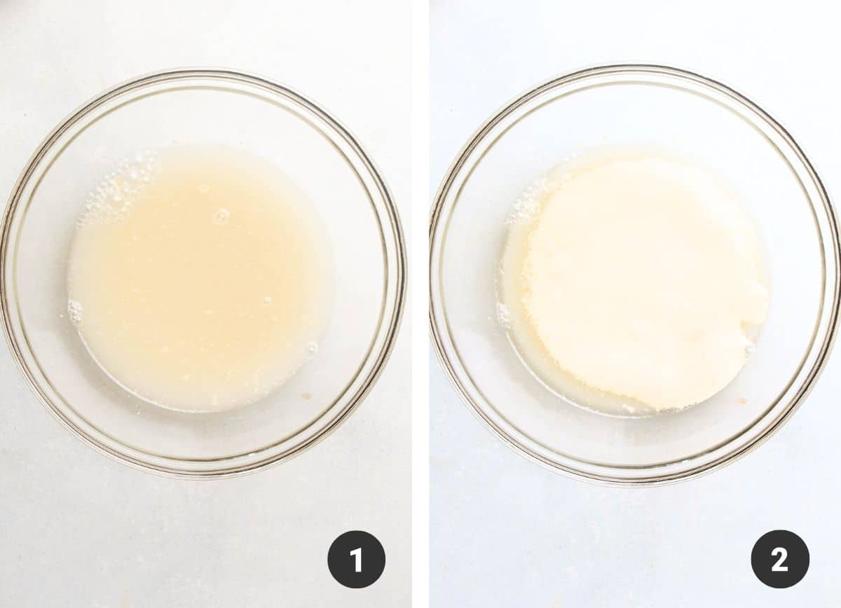 Proofing yeast until foamy.